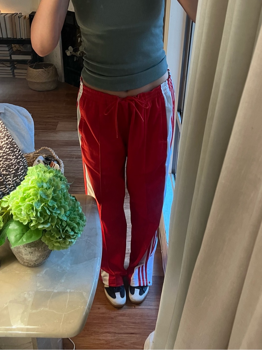 Adidas Red Track Pants with White Side Stripes